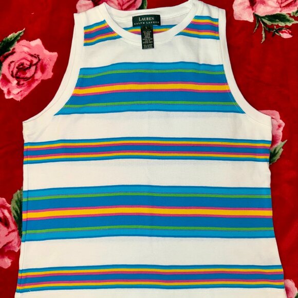 Vintage Y2K Lauren Ralph Lauren Striped Cotton Tank Top — Size L - Picture 1 of 10